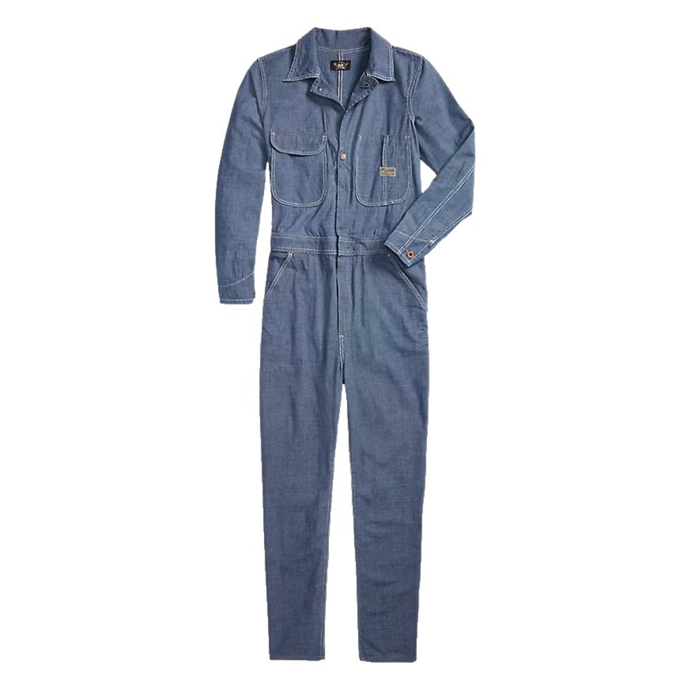 NWT RRL Double RL Womens 3 Japanese Indigo Checked Cotton Coverall Blue Jumpsuit